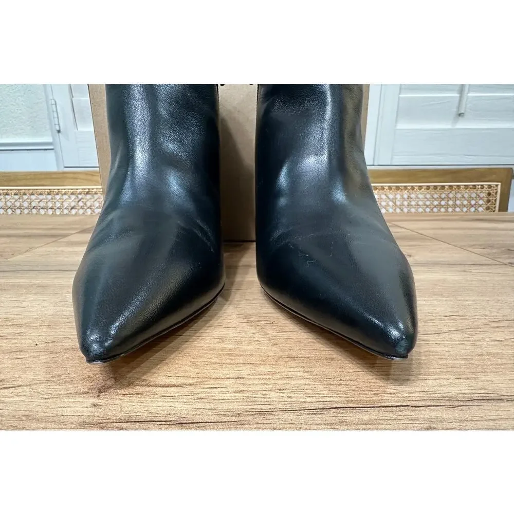 Stuart Weitzman Stuart 75 Pointed Toe Zip Booties Black Leather Size 8.5 NWOB